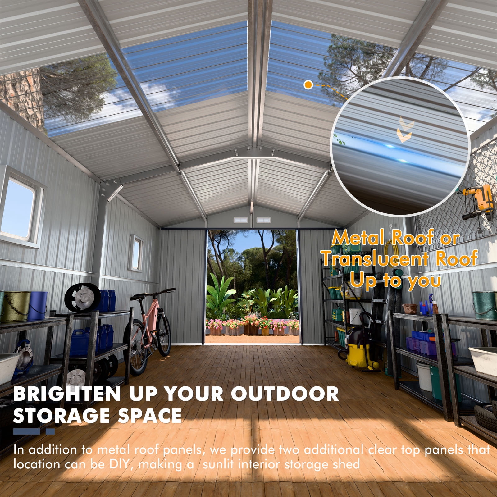 JULY'S SONG 10X12FT Outdoor Storage Shed, Metal Shed with 2 windows & Lockable doors for Lawn, Gray