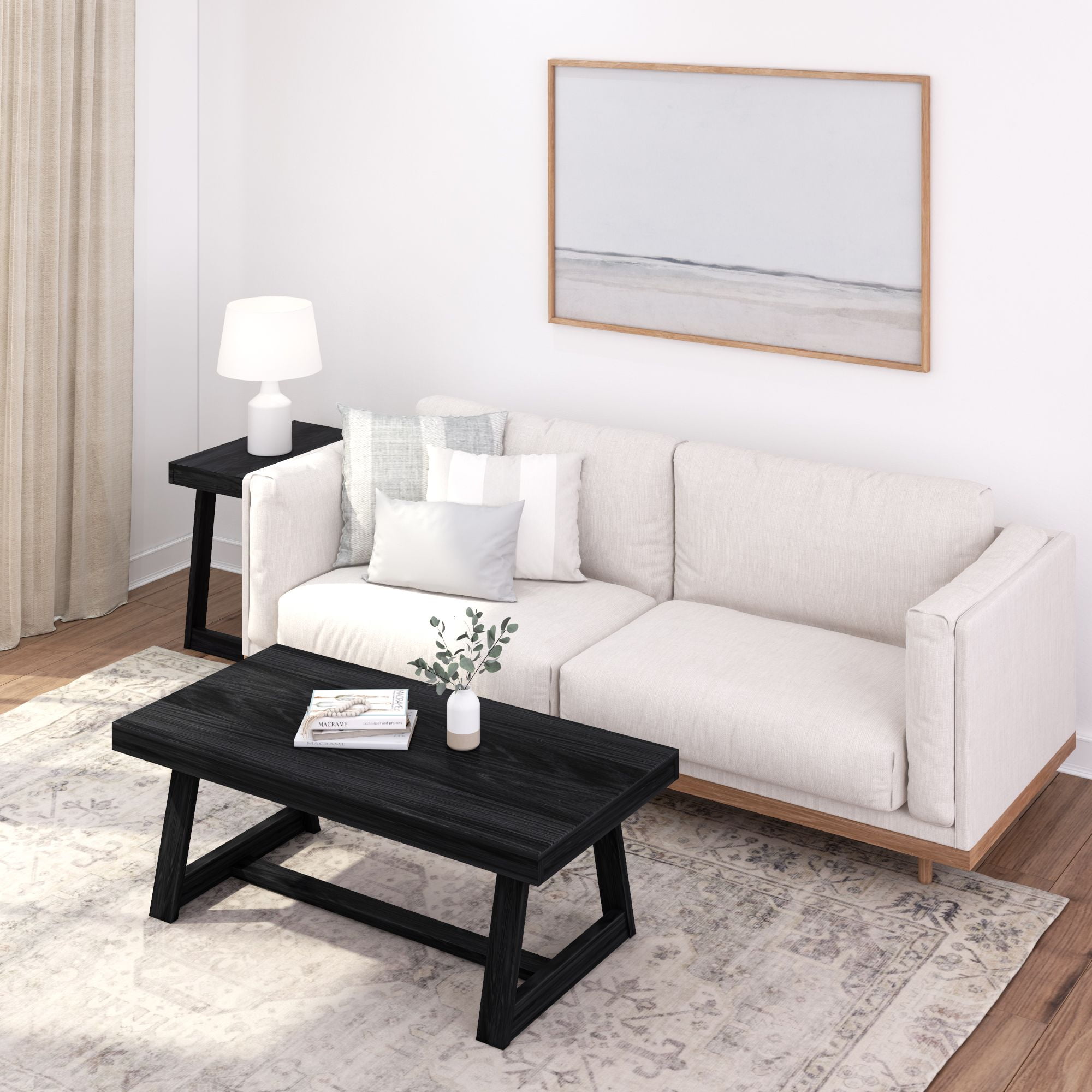 Plank+Beam Farmhouse Coffee Table, 48" Solid Wood Tables for Living Room, Rectangular Center Table