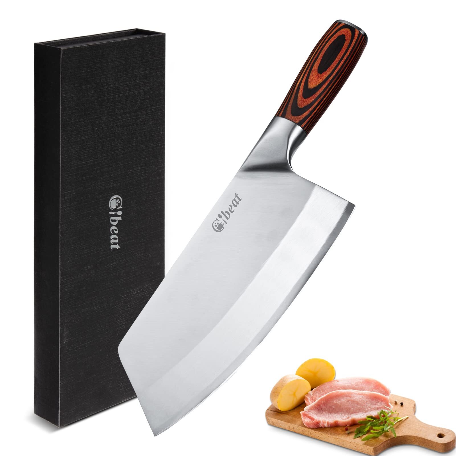 Entcook Kitchen Butcher Knife, 8inch Stainless Steel Chopper Meat