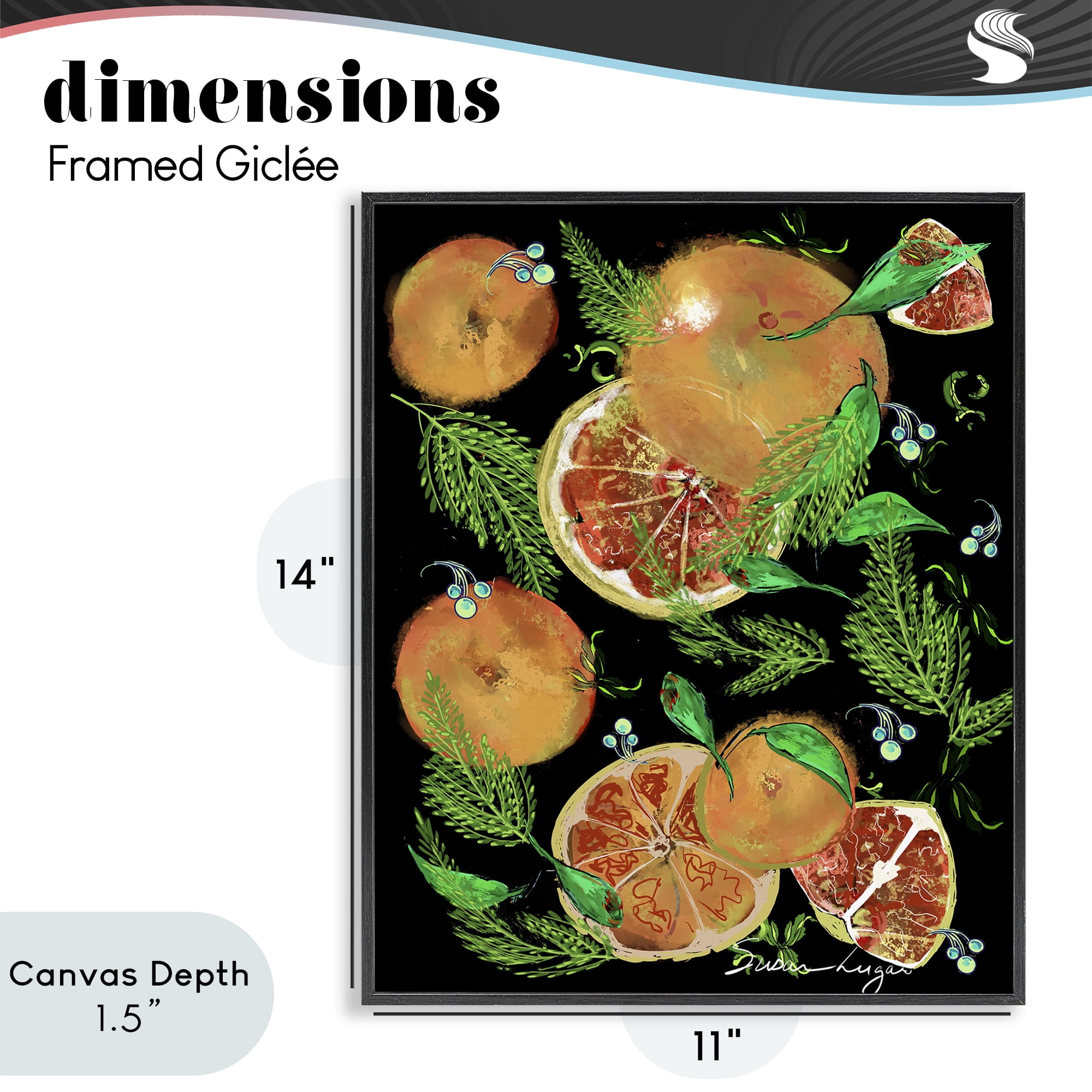 Stupell Industries Grapefruit & Ferns Medley Black Framed Giclee Art, design by Susan Lugar