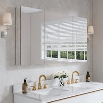 ANGELES HOME 56" x 30" Rectangle Medicine Cabinet Mirror, Surface Mount or Recessed Medicine Cabinet with Tempered Mirror, Anodized Aluminum Frame, Bathroom Mirror with Storage