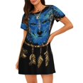 thumbnail image 1 of Easygdp Wolf Head And Dreamcatcher Camisón de manga corta para mujer, informal, estampado, 1 of 6