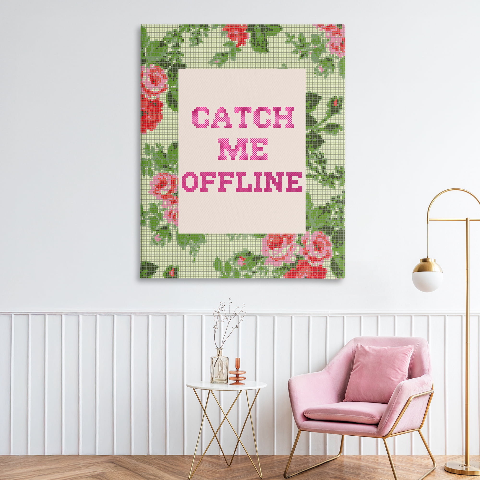 Stupell Industries Catch Me Offline Faux Cross Stitch Canvas Wall Art, design by Lil' Rue