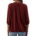 thumbnail image 3 of Yuemengxuan Women Fashionable Pullover, Solid Color Round Collar Three-quarter Sleeves Tops, 3 of 4
