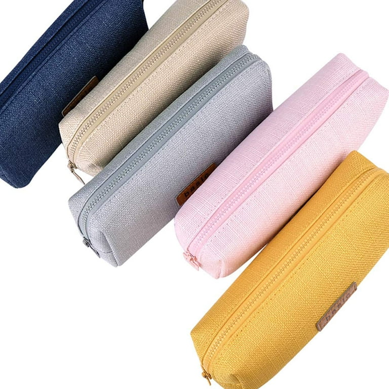 iSuperb Foldable Pencil Case Zipper Big Capacity Canvas Pencil Pouch  Stationery Organizers Pen Bag Compartments Cosmetic Makeup Bags for Women  (Blue+Beige)