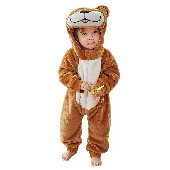 Body De Bebé Canastilla Onesies Para Niño Pequeño Unisex Mameluco Invierno Otoño Mono De Franela Animal Cosplay Trajes Marrón Odeerbi LM103-1756