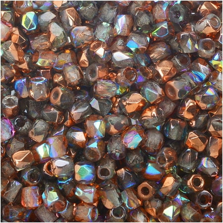 - True2 Czech Fire Polished Glass, Faceted Round Beads 2mm, 50 Pieces, Crystal Copper Rainbow
