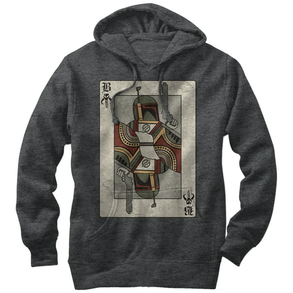 Men's Star Wars Boba Fett Playing Card  Pull Over Hoodie Charcoal Heather 2X Large