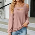 thumbnail image 2 of XFLWAM Cold Shoulder Tops for Women Casual Long Sleeve Tunic Tops Square Neck Cut Out Shirts Solid Color Loose fit Blouse Hot Pink M, 2 of 5
