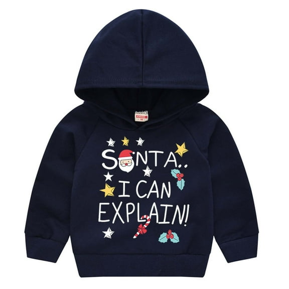 AOOCHASLIY Children Tops Clothes Children's Print Hooded Pullover Boys and Girls Sweater Santa Claus Children's Jacket Long Sleeve Sweatshirt