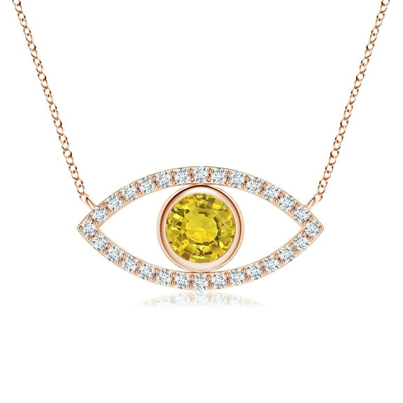 Yellow Color Evil Eye Pendant with Zircon - Rose Gold Jewelry