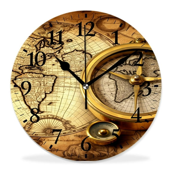 12 Inch Wall Clock Battery Operated Silent Clock Decorative for Office, Kitchen, Outdoor, Living Room，Accurate Map Graceful