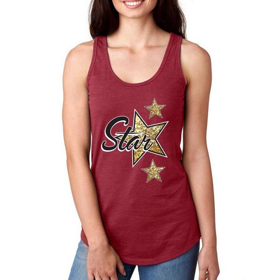 Golden Glitter Star Art Racerback Tank Women -Image by Shutterstock, Female x-Small