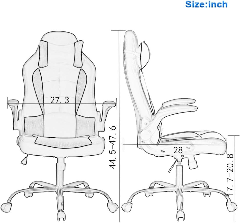 YRLLENSDAN Gaming Chairs，Office Gaming Chair with Lumbar Support Flip Up Arms Headrest Swivel Rolling Adjustable Computer Chair Racing Chair Gaming Chair for Adults Teens, Grey
