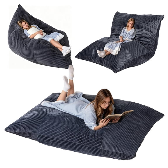 Nalone 4-in-1 Large Bean Bag Chair for Kids Adults - 6.4 FT Memory Foam Filled Convertible Lounger, Giant Children Furniture with Removable Washable Cover for Bedroom, Living Room, Office (Gray)