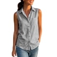 thumbnail image 4 of VBVC Women's Cotton Linen Button Down Shirt , Collared V Neck Sleeveless Blouse For Women , Ladies' Summer Casual Work Tank Tops with Pockets,Gray,S-2XL, 4 of 7