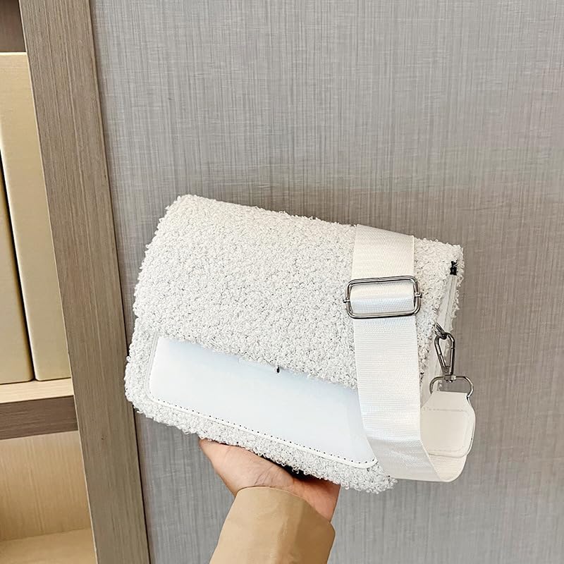 Plush Crossbody Bags for Women Small Crossbody Camera Bag Purse with Wide Strap Trendy Design Shoulder Square Bag