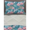 thumbnail image 3 of Floral Comforter & Sham Bedding Set, Flourishing Flowers with Leaves Watercolor, 3 pcs Duvet Set Microfiber Filling Quilt, 5 Sizes, Sea Blue Pale Pink, by Ambesonne, 3 of 4