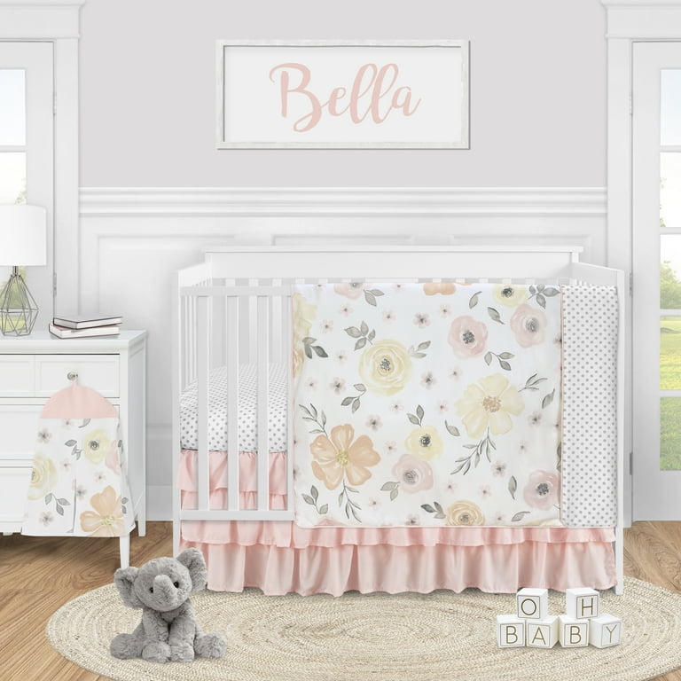 Yellow floral crib store bedding