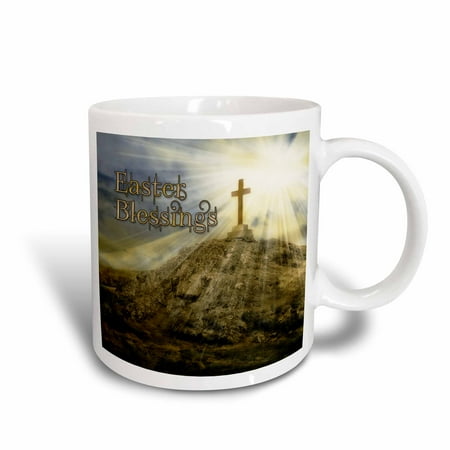 Rays Mug - 3dRose Easter Cross on the Hill with the Suns Rays Shining Down Digital Composition, Ceramic Mug, 11-ounce