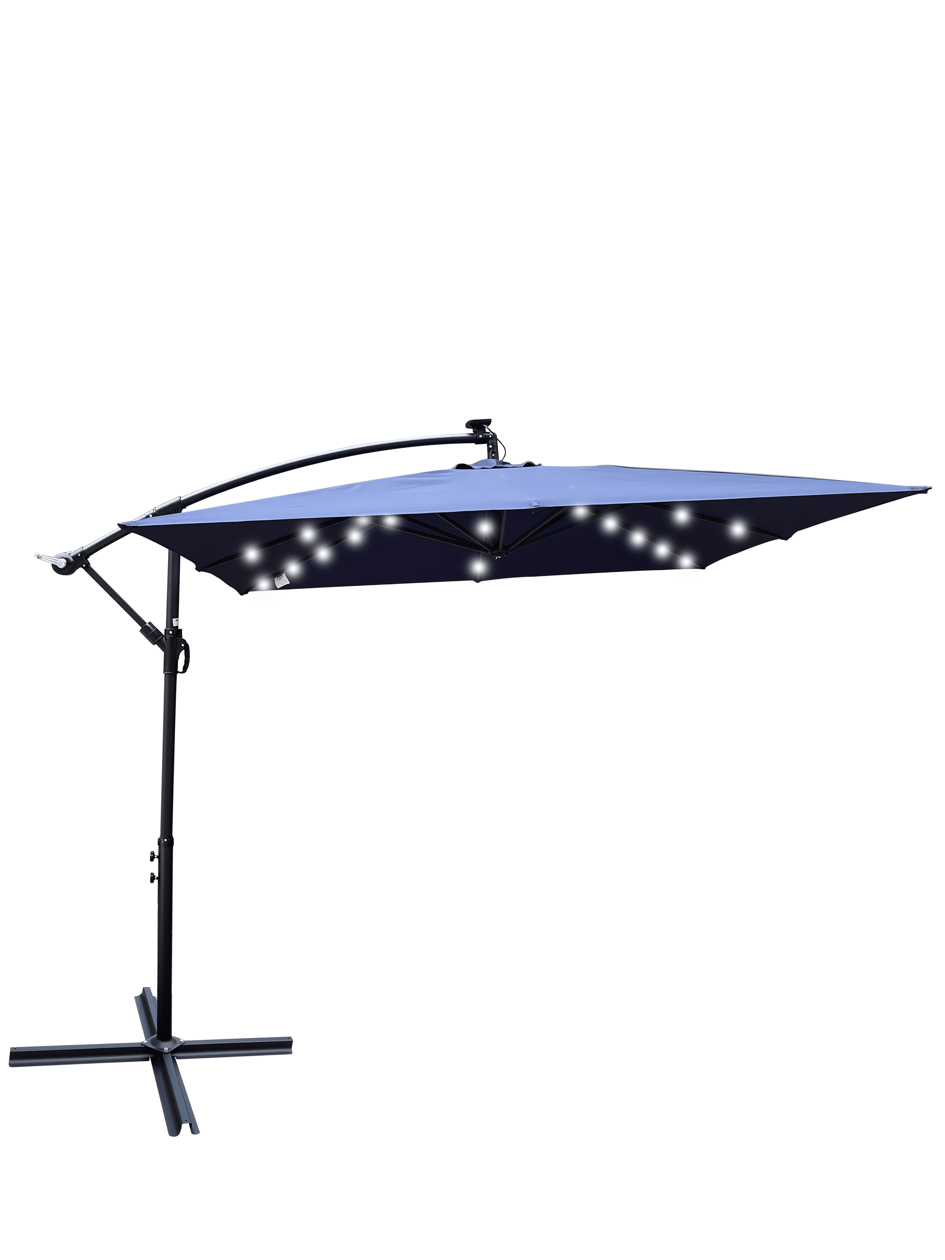 2.5x2.5M Square Outdoor Patio Umbrella, Solar LED Lighted Sun Shade Canopy with 8 Ribs & Crank Base, Navy Blue