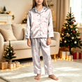 thumbnail image 6 of Gubotare Girls Christmas Pajamas in Satin with Button Down Front and Long Sleeve Holiday Loungewear Set Size 13-14,White, 6 of 7