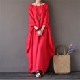 thumbnail image 1 of JUNWELL Printemps Nouvelle Taille en Vrac Col Rond à Manches Mi-Longues Grande Robe Longue en Coton Swing et Lin, 1 of 7