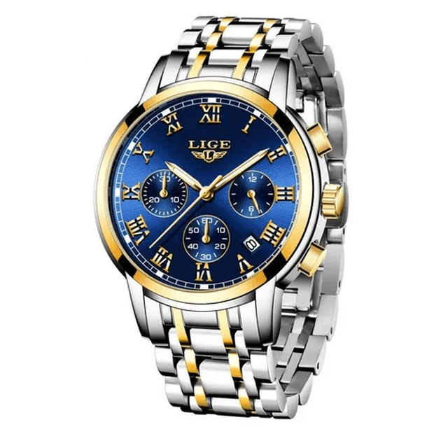 Reloj Deportivo Impermeable Malubero Lige Dorado Azul Hombre Malu1446