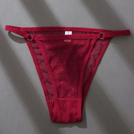 

YIWEI Womens Sexy Panties Mesh Sheer See Through Thong Underwear G-String Briefs Wine Red M