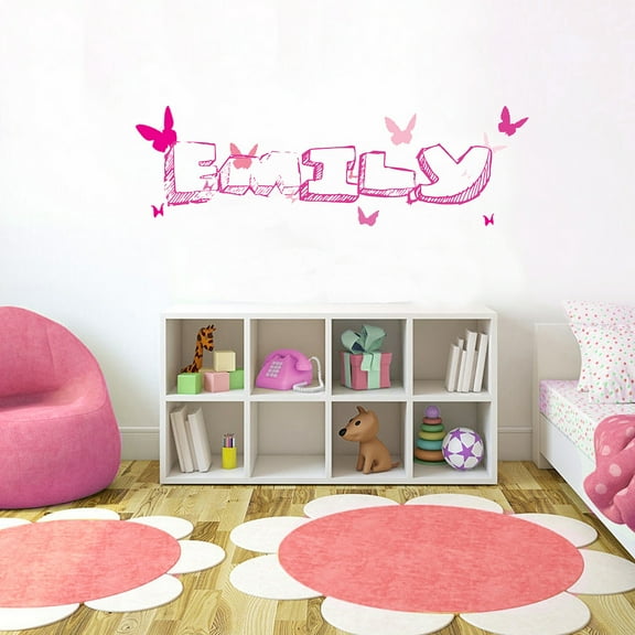 Pink Butterfly Font1 h4" Made-to-Order Baby Name Kid Room Nursery Wall Art Clear Vinyl décor Decal Sticker
