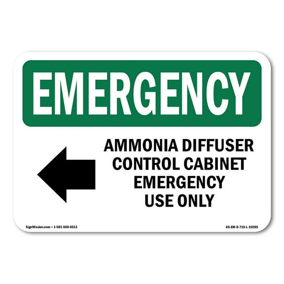 OSHA EMERGENCY Sign - Ammonia Diffuser Control With Symbol | Plastic Sign | Protect Your Business, Work Site, Warehouse & Shop Area | Made in the USA