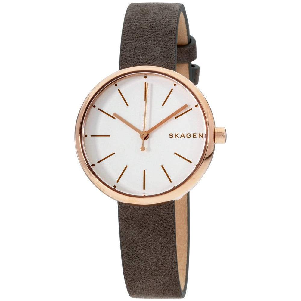 Skagen Skagen Signatur White Dial Leather Strap Ladies Watch SKW2644