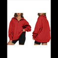 thumbnail image 3 of Sudadera de Entrenamiento de con Media Cremallera para Mujer, de Gran Tamaño, de Larga, Color Liso, con Hombros Caídos. Rojo S, 3 of 5