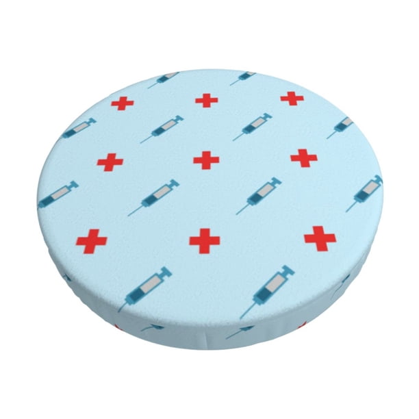 Balery Syringe And Red Cross Fundas de asiento para taburete de bar redondo de tela de terciopelo ajustables que protegen de arañazos y manchas para sillas de 14 a 17 pulgadas.-14 inch