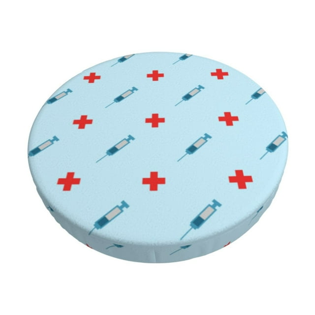 Disketp Syringe And Red Cross Funda Redonda para Taburete, Funda de Cojín para Silla de Bar Suave y Elástica-14 inch