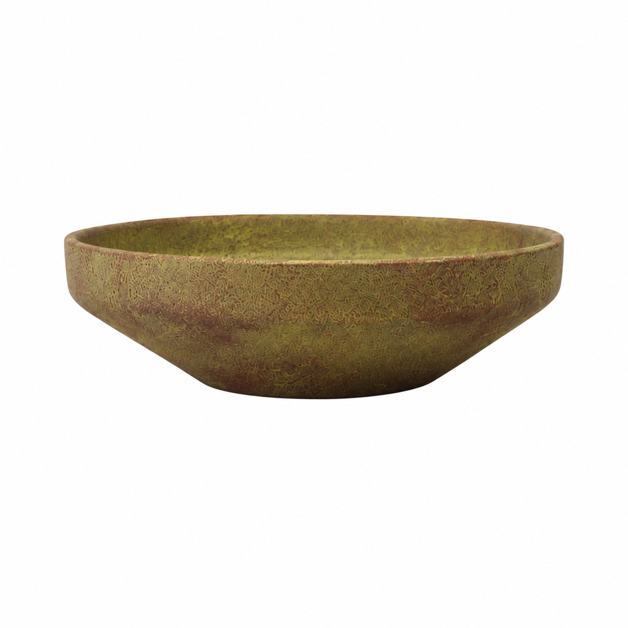 DecMode 12" Round Textured Red Ceramic Decorative Bowl with Yellow Shadings