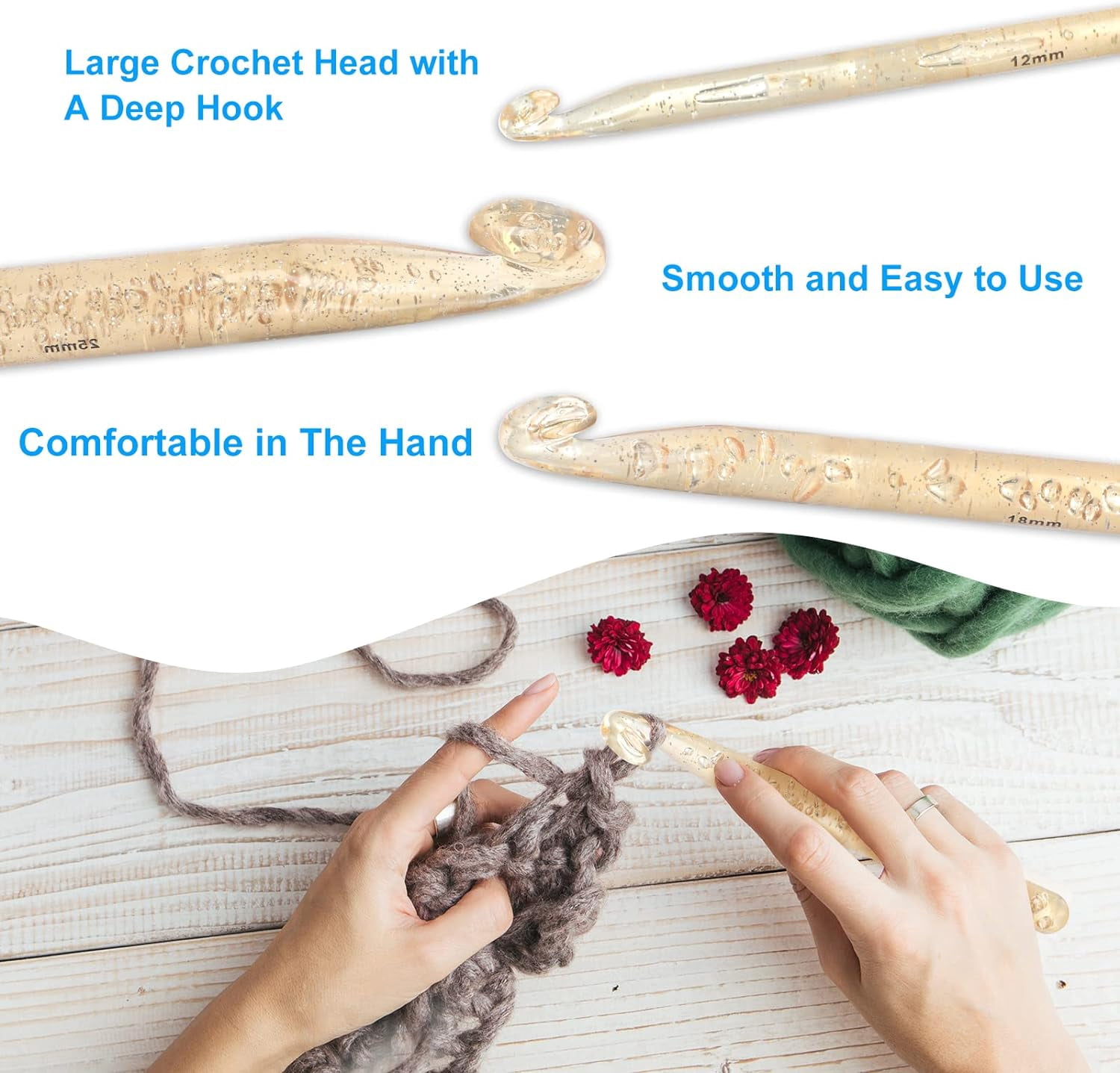 Vodiye No. 14 crochet hook set, sizes 2.0–10.0 mm, colorful metal crochet hooks, ergonomic design, comfortable to use