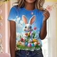 thumbnail image 2 of Women's Easter Graphic Short Sleeve T-Shirt - Cute Bunny Print Tops Round Neck Casual Tee for Spring Summer Easter Print T Shirt, 2 of 5