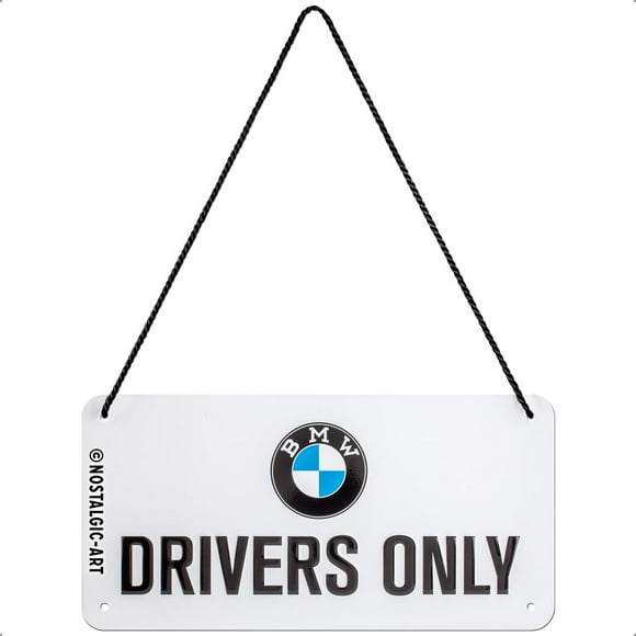 Nostalgic-Art Retro Hanging Sign, 3.9" x 7.9", official license product (OLP), BMW – Drivers Only – Gift Idea for car accessories fans, Metal Plaque, Vintage design for decoration