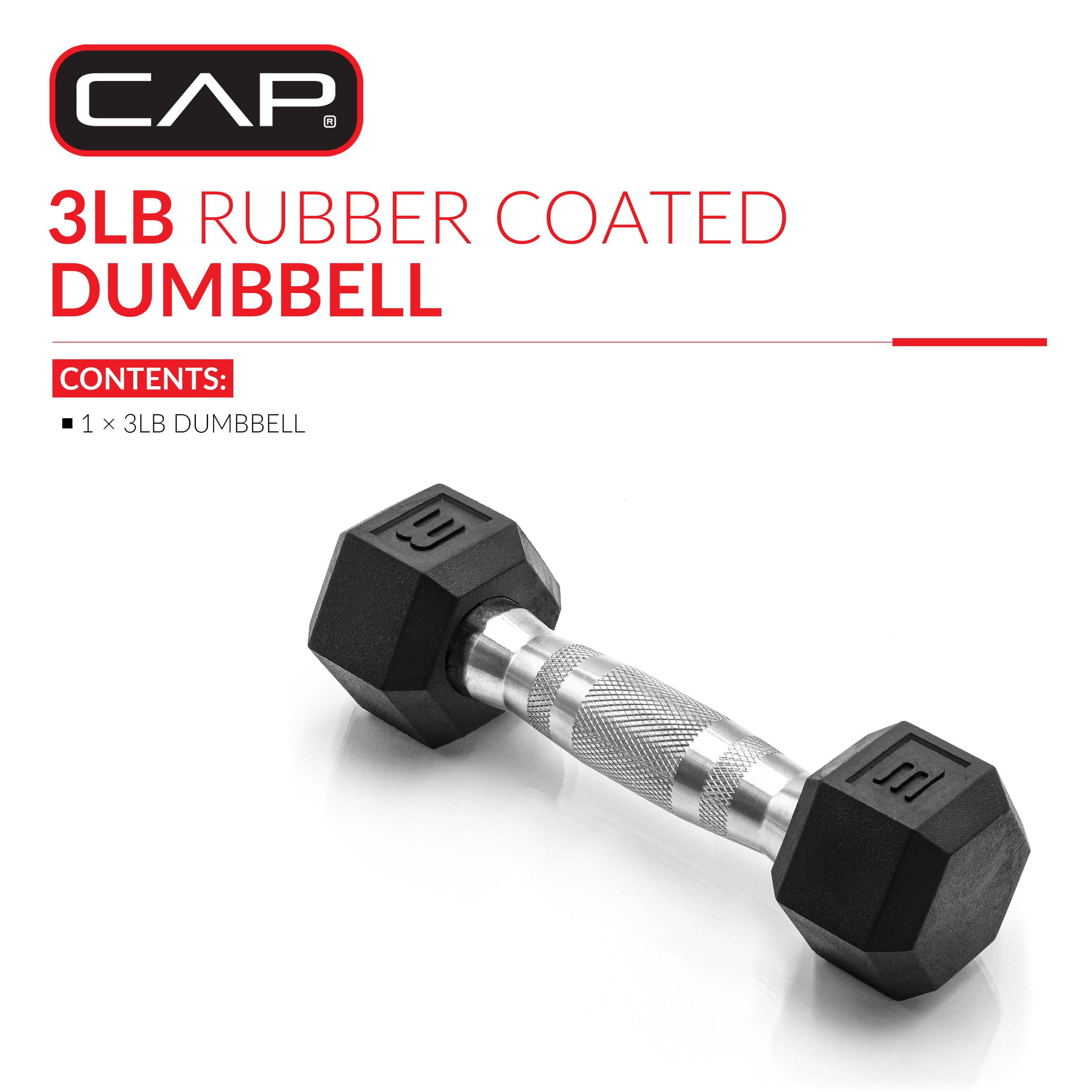 (2 pack) CAP Barbell, 3lb Rubber Hex Dumbbell, Single