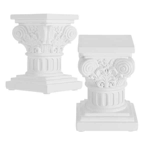 OULII Vintage White Resin Roman Column Candle Holder - Versatile and Intricately Carved for Home Decor