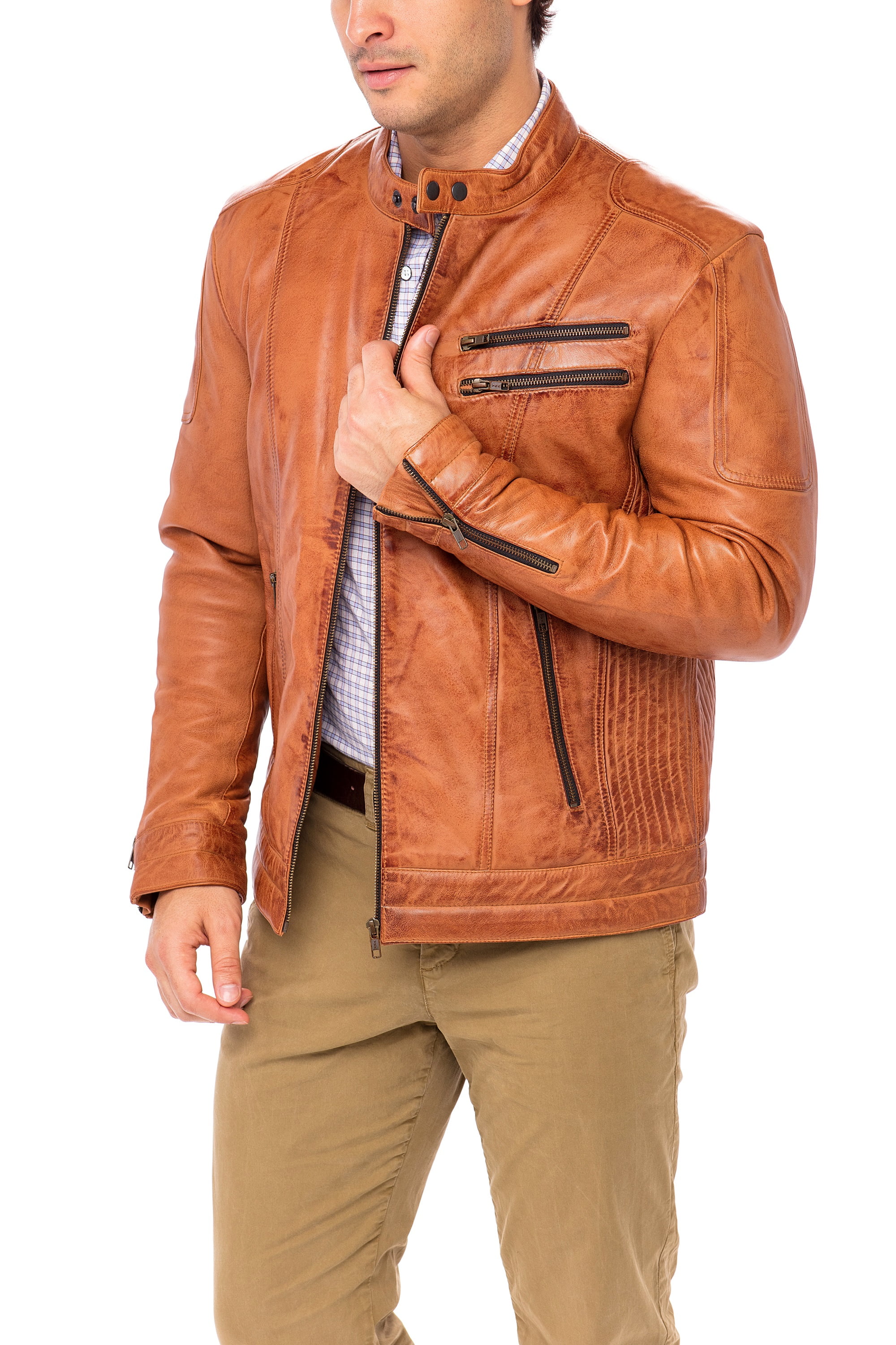 Skylinewears Mens Biker Leather Jacket 100% Genuine Sheepskin Jackt on Sale  Camel Size XXL