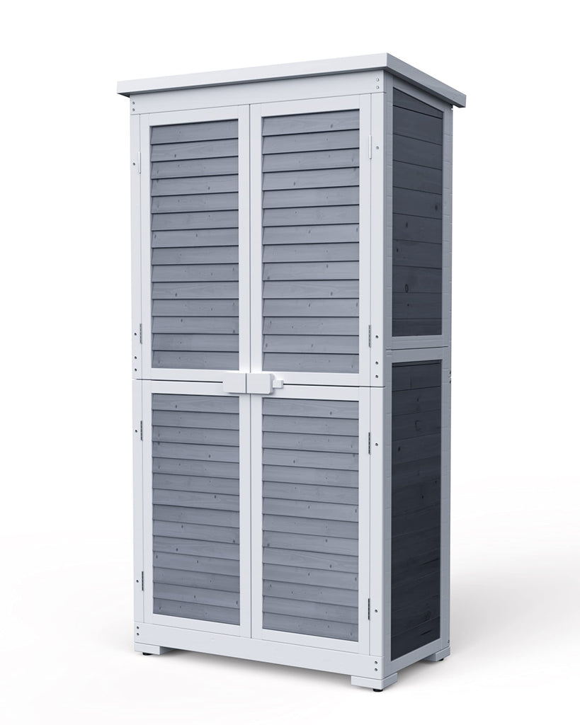 Outdoor Storage Cabinet with Removable Shelves, Aiho Wooden Outdoor Storage for Garden, Lawn, Patio - Gray - image 4 of 11
