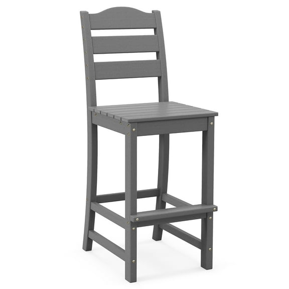 Gymax Set of 2 HDPE Bar Stool Tall Chair Backrest Footrest All Weather Patio Grey