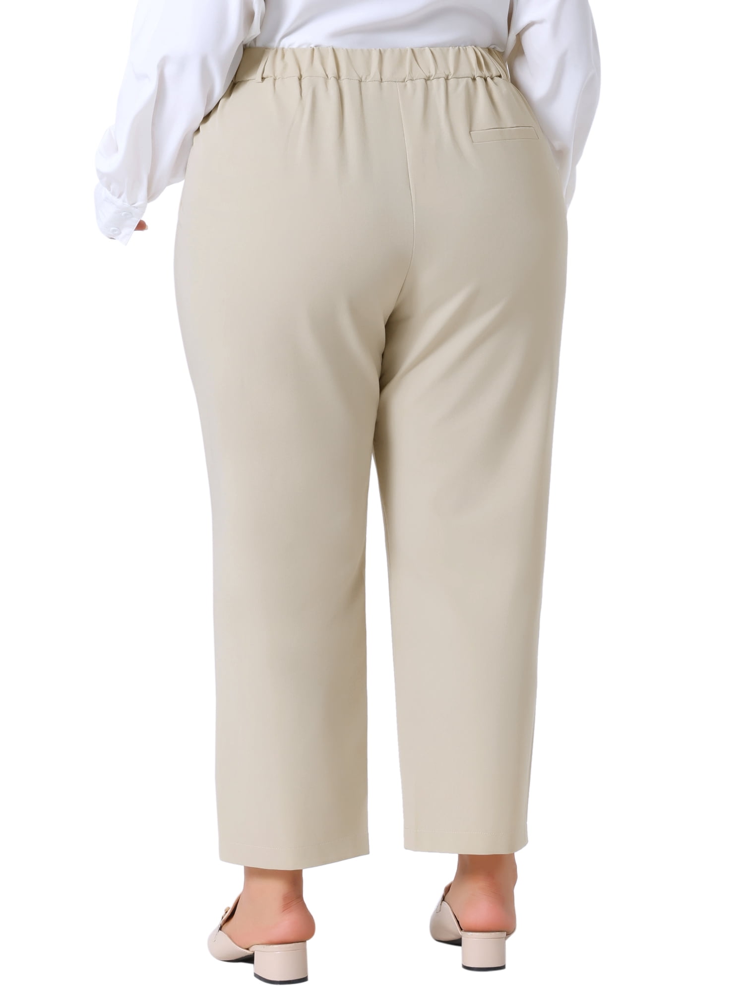 DARING DIVA Women's Plus Elastic High Waisted Long Straight Pants 1X Light Khaki