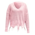 thumbnail image 5 of UJNDER Loose Casual V Neck Pullover Sweater for Women Hem Fringe Solid Color Knit Fall Pink S, 5 of 6