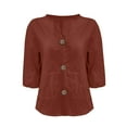 thumbnail image 6 of IROINNID Women Loose Fit V Neck Button Down Cotton Linen Blend T Shirt Casual Comfortable All Match Top Breathable Soft Everyday Wear(Brown#1,5XL), 6 of 6