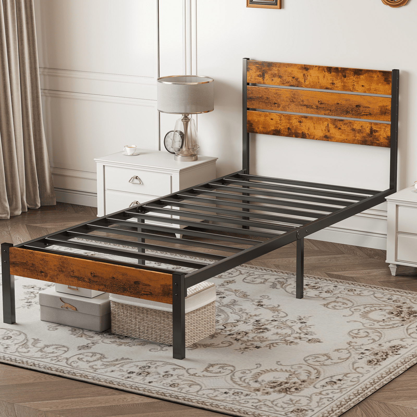 MAYEERTY Twin Metal Bed Frame - Headboard & Footboard, 800LBS Slats, No Box Spring