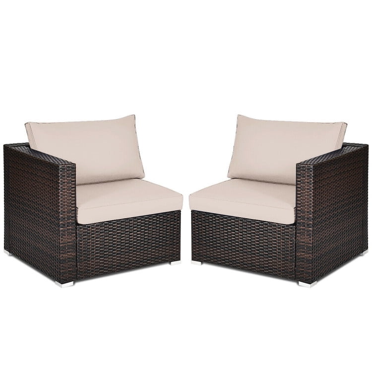 Aimee Lii 2PCS Patio Rattan Sectional Conversation Sofa Set, Outdoor Patio Set, Beige