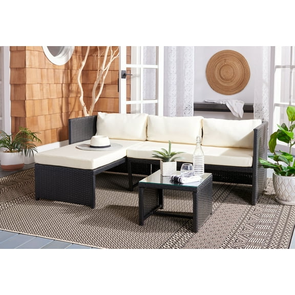 Safavieh Bronson Outdoor Patio 3 Piece Sofa Set - Black/Beige Cushion